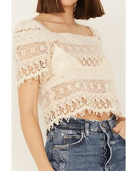 By Together Women's Crochet Short Sleeve Peasant Top