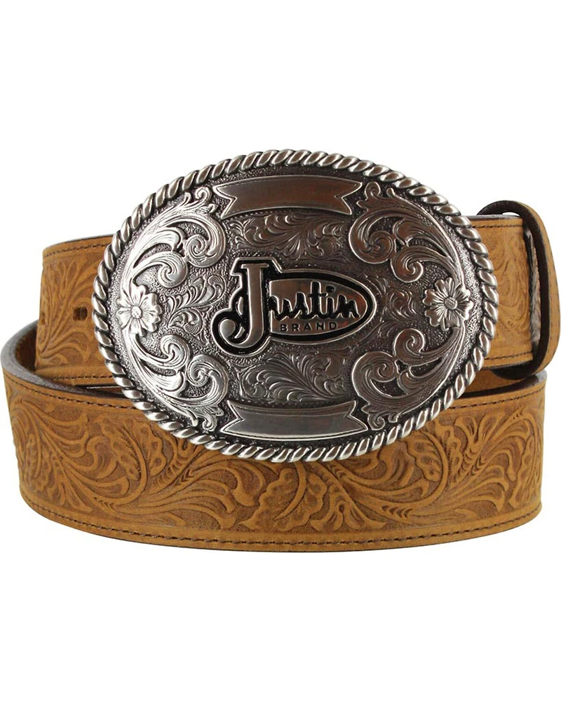 Justin Men's Floral Leather Trophy Belt