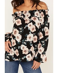 Wild Moss Women's Long Sleeve Off The Shoulder Floral Top