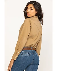 Wrangler Women's Solid Long Sleeve Snap Western Shirt