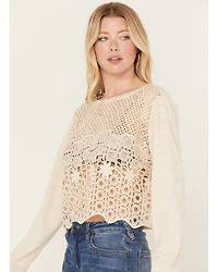 Wild Moss Women's Crochet Front Knit Top