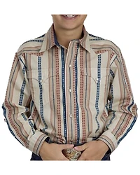 Roper Boys' Striped Long Sleeve Snap Western Shirt