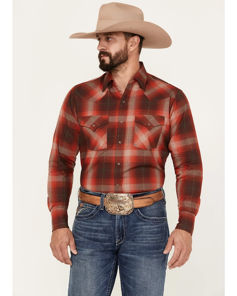 Ely Walker Men's Plaid Print Long Sleeve Snap Western Shirt