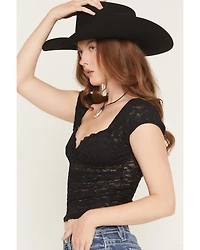 Wild Moss Women's Sheer Lace Short Sleeve Top