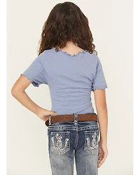 Fornia Girls' Solid Lettuce Edge Short Sleeve Top