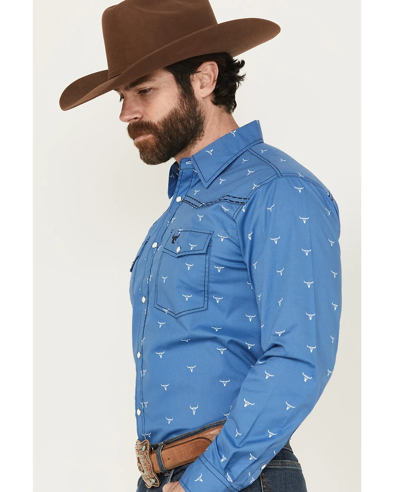 Cowboy Hardware Men's Steerhead Print Long Sleeve Snap Stretch Western Shirt