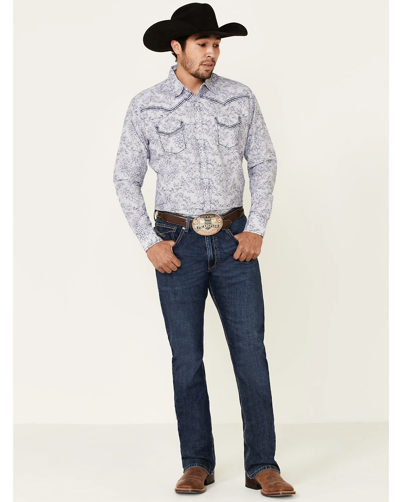 Rock 47 By Wrangler Men's Navy Paisley Print Long Sleeve Western Shirt