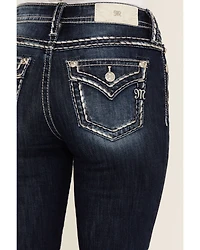 Miss Me Women's Dark Wash Mid Rise 34" Bootcut Stretch Denim Jeans