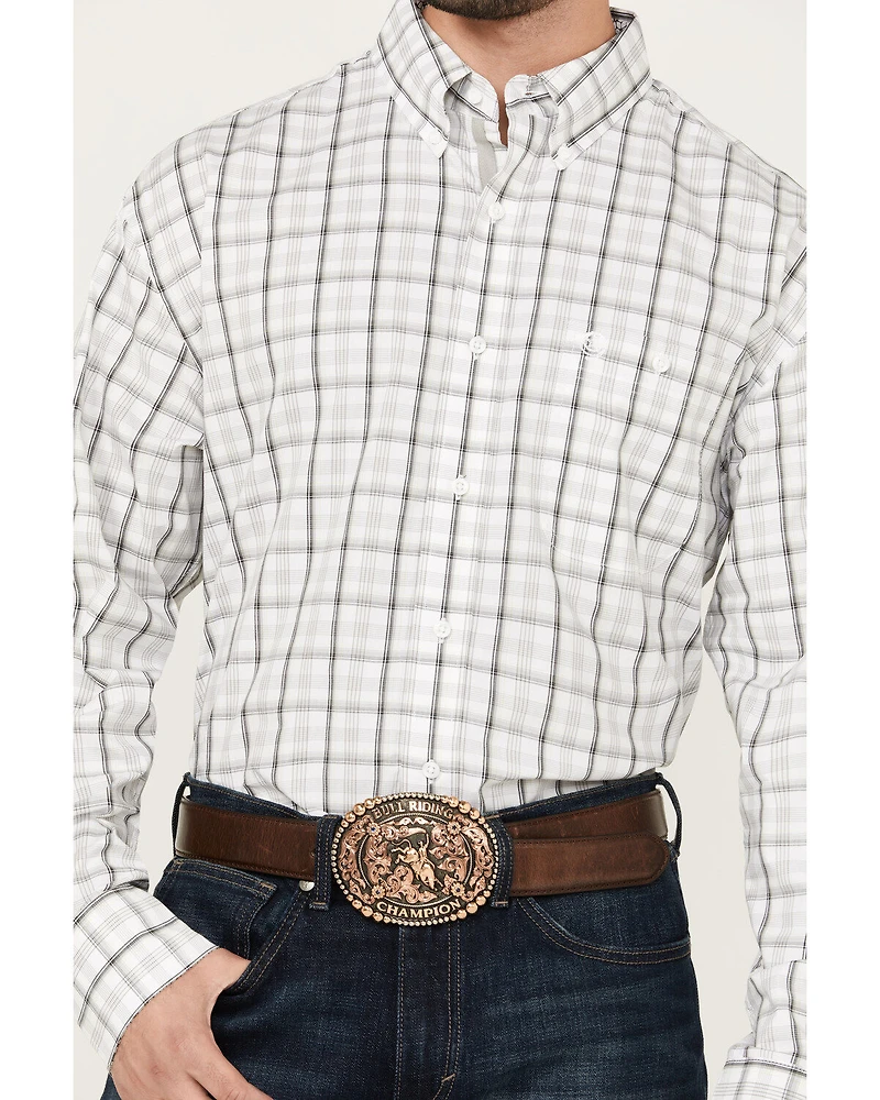 George Strait by Wrangler Men's Plaid Print Long Sleeve Button-Down Stretch Western Shirt
