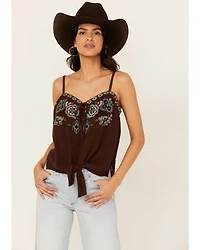 Shyanne Women's Embroidered Tie Front Tank