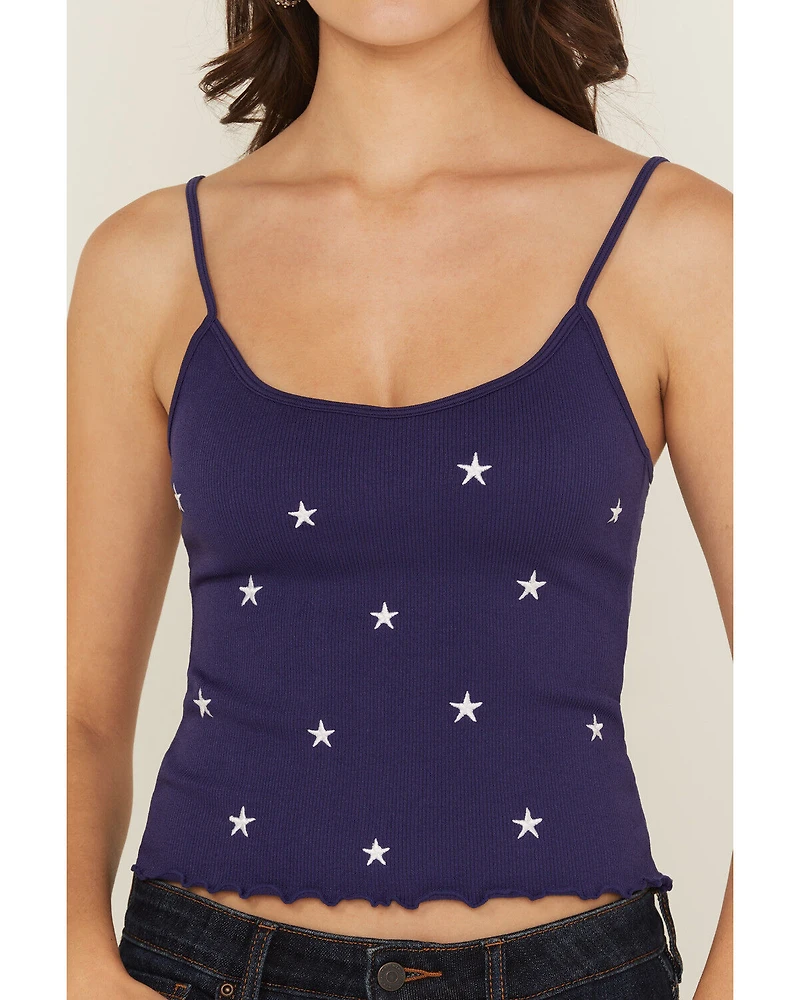 Fornia Women's Star Embroidered Sleeveless Cropped Tank Top