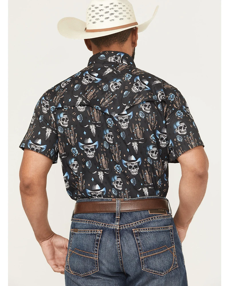 Rock & Roll Denim Men's TEK Skull Print Short Sleeve Snap Western Shirt