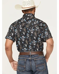 Rock & Roll Denim Men's TEK Skull Print Short Sleeve Snap Western Shirt