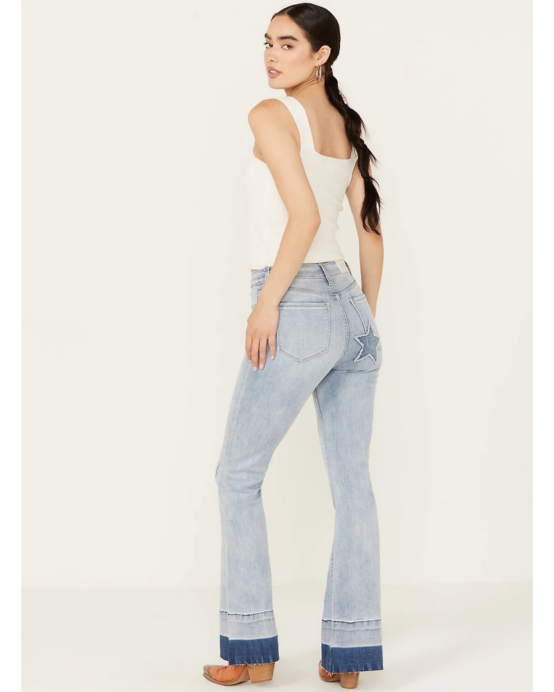 Ceros Women's Light Wash High Rise Starred Flare Stretch Jeans
