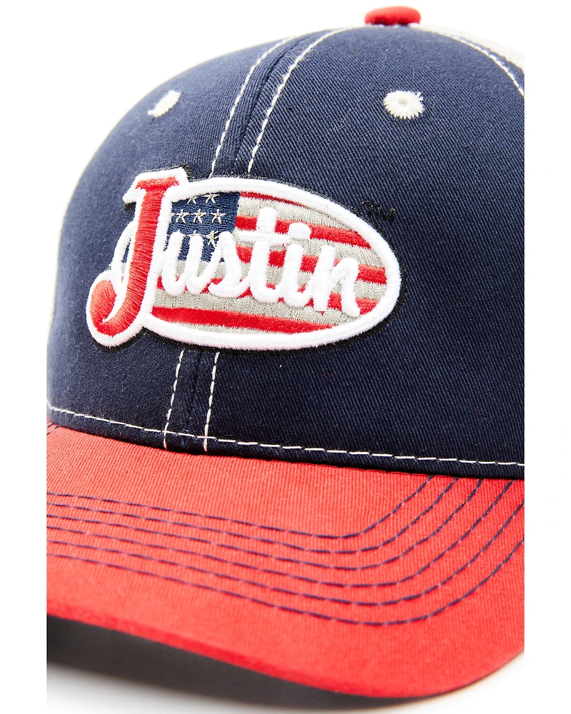 Justin Men's Navy Red & White Embroidered Flag Logo Mesh-Back Ball Cap