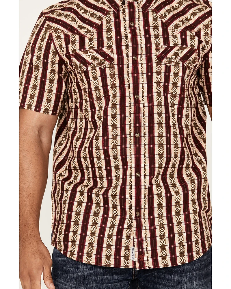 Moonshine Spirit Men's Experience Southwestern Striped Print Short Sleeve Snap Western Shirt
