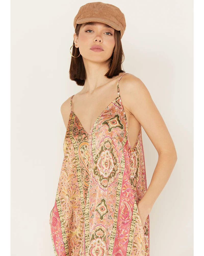 By Together Women's Floral Print V Neck Sleeveless Maxi Dress