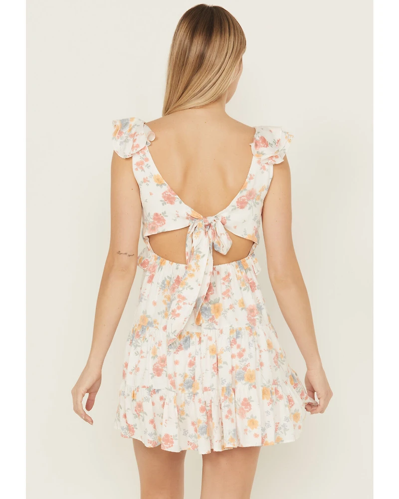 Ash & Violet Women's Floral Print Ruffle Trim Mini Dress