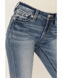 Miss Me Women's Medium Wash Mid Rise Americana Pocket 34" Bootcut Stretch Denim Jeans