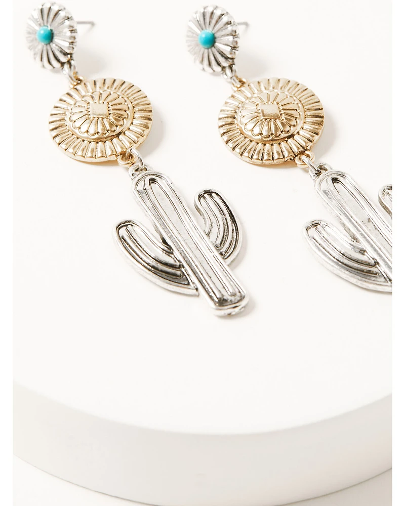 Shyanne Women's Two Tone Cactus Statement Earrings