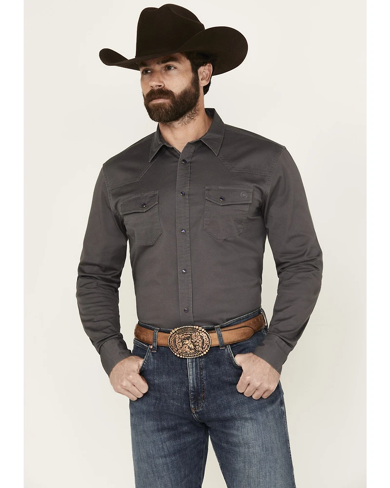 Blue Ranchwear Men's Rustler Solid Twill Long Sleeve Snap Stretch Western Work Shirt