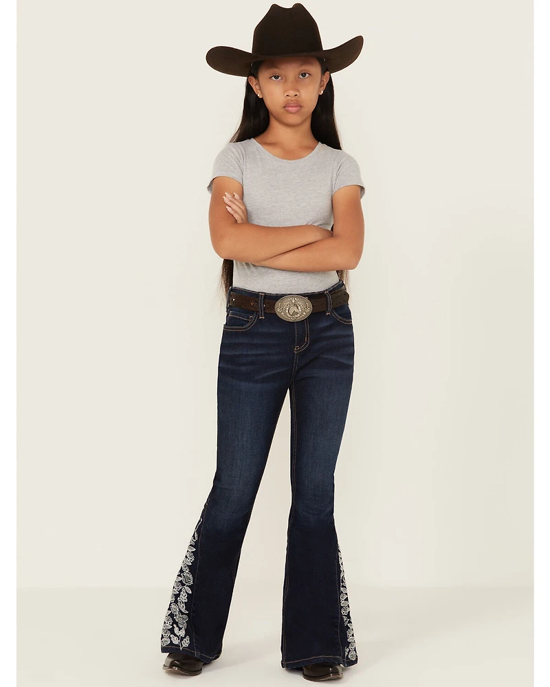 Shyanne Girls' Lacey Dark Wash Lace Inset Flare Stretch Denim Jeans