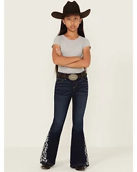 Shyanne Girls' Lacey Dark Wash Lace Inset Flare Stretch Denim Jeans