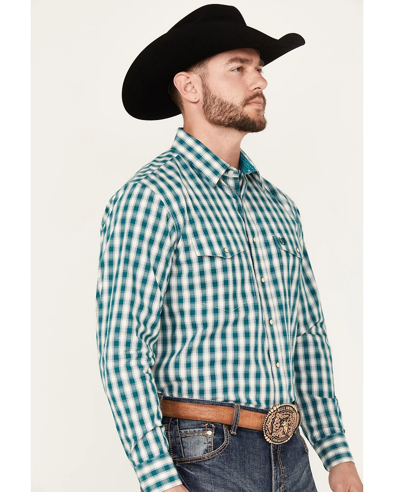 Panhandle Select Men's Plaid Print Long Sleeve Snap Western Shirt