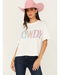 Mainstrip Women's Howdy Rhinestone Short Sleeve Cropped Graphic Tee
