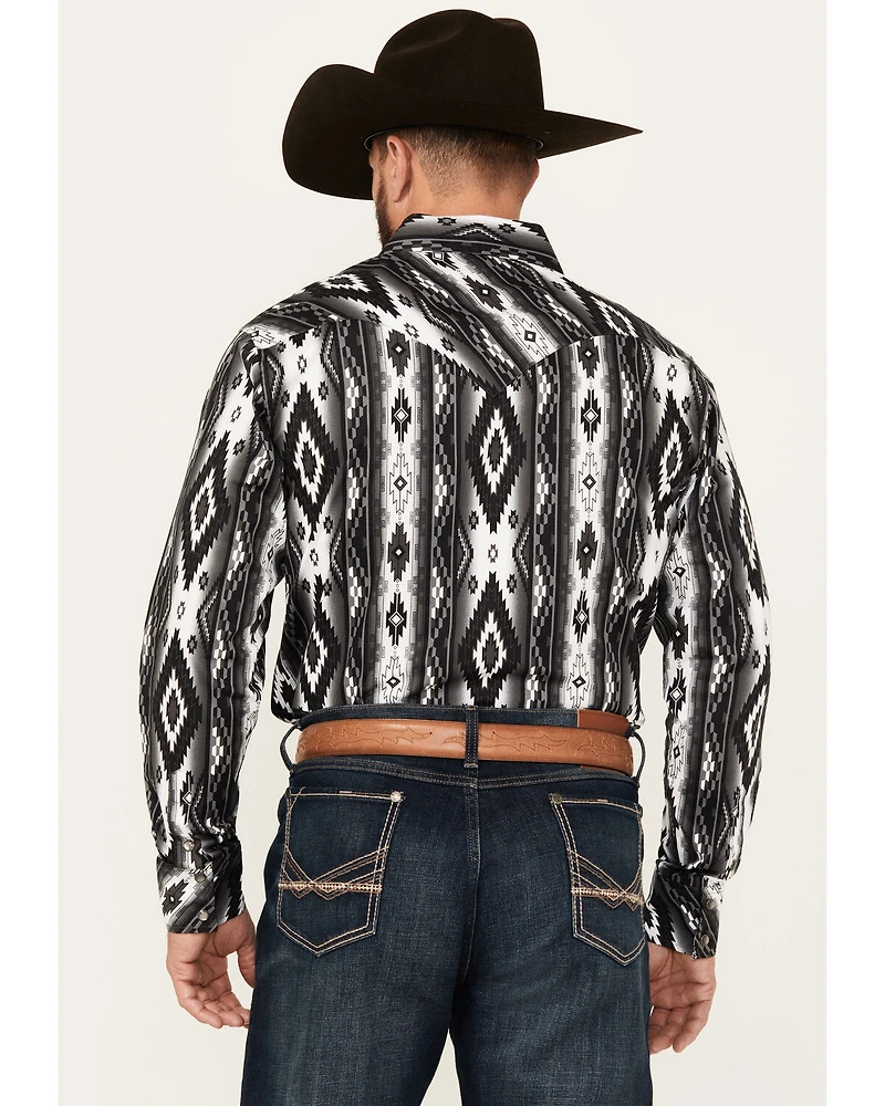Rock & Roll Denim Men's Southwestern Print Long Sleeve Pearl Snap Stretch Western Shirt