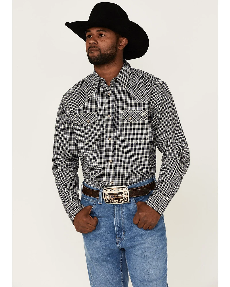 Blue Ranchwear Men's Small Plaid Long Sleeve Snap Western Shirt