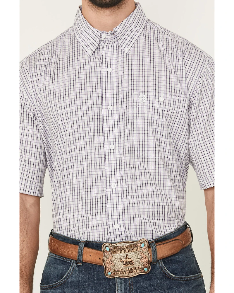 George Strait by Wrangler Men's Plaid Print Short Sleeve Button-Down Stretch Western Shirt - Big