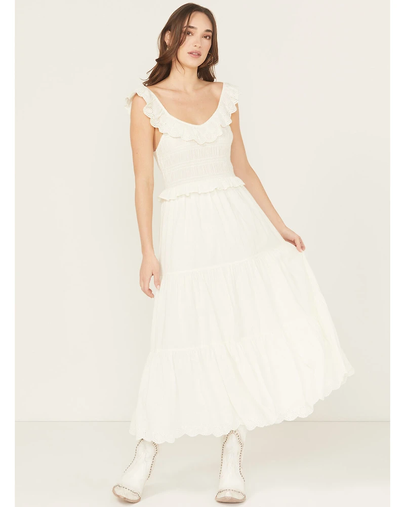 Rock & Roll Denim Women's Eyelet Sleeveless Midi Dress