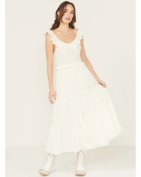 Rock & Roll Denim Women's Eyelet Sleeveless Midi Dress