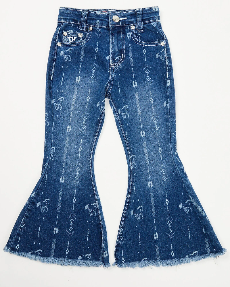 Cowgirl Hardware Toddler Girls' Southwestern Striped Stretch Bell Bottom Jeans