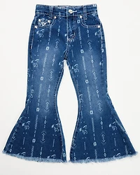 Cowgirl Hardware Toddler Girls' Southwestern Striped Stretch Bell Bottom Jeans