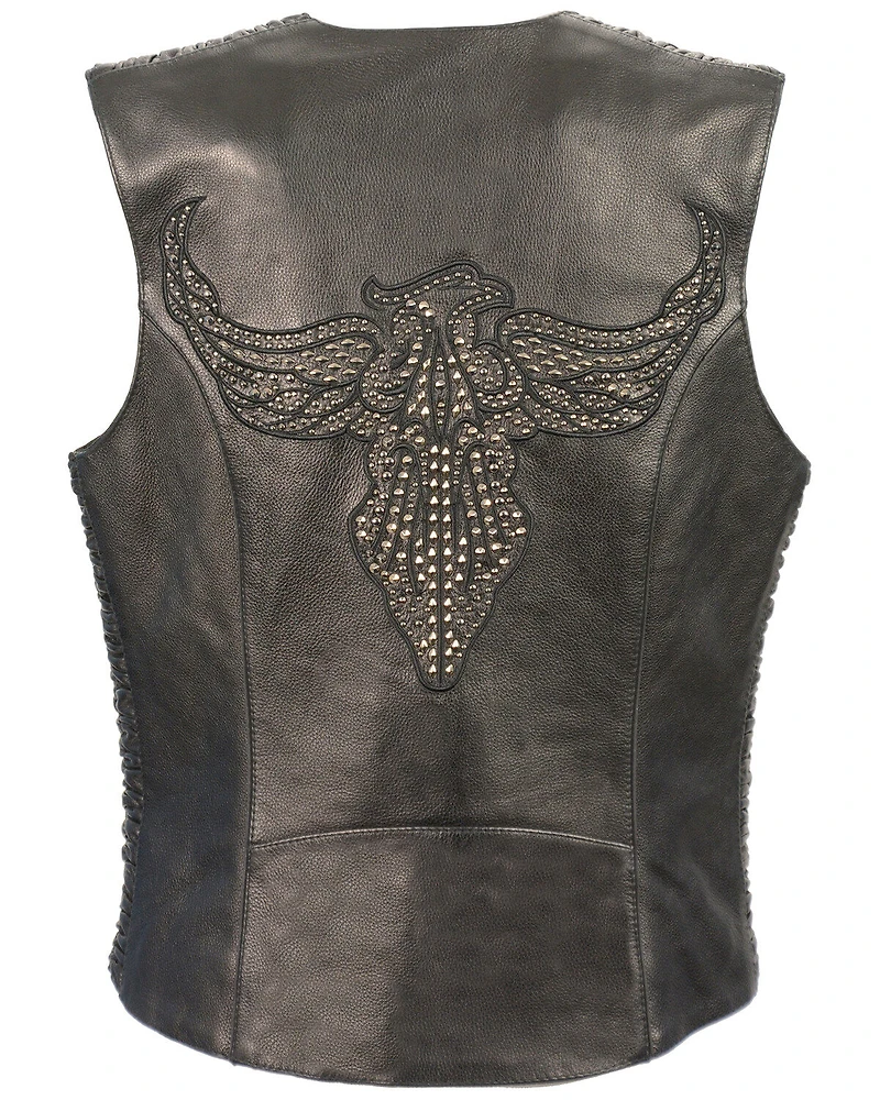 Milwaukee Leather Women's Phoenix Stud Embroidered Snap Front Vest - 5X