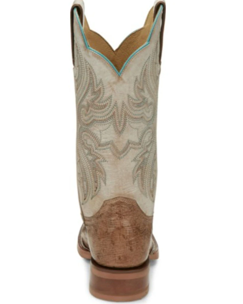 Justin Boots Women's Tan Smooth Ostrich Western - Square Toe