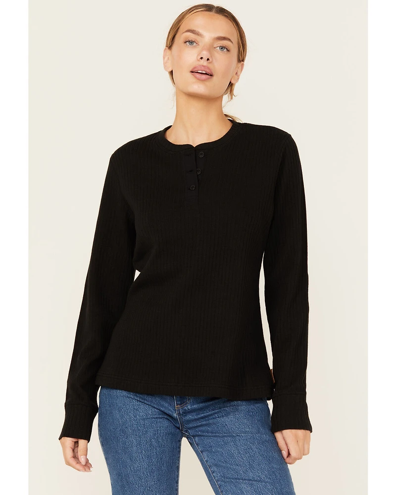 Lucky Brand Workwear Women's Long Sleeve Ribbed Henley Shirt