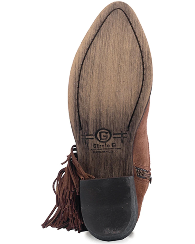 Circle G Women's Studded Suede Fringe Ankle Boots - Round Toe