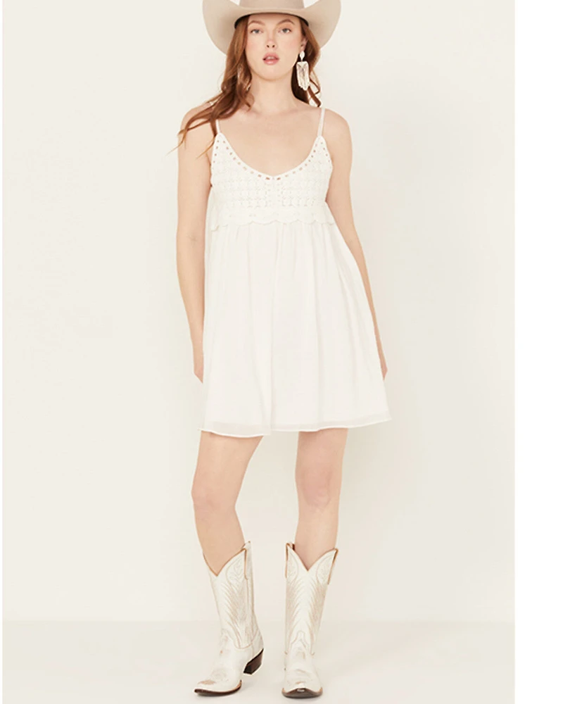 Yura Women's Crochet Accent Sleeveless Mini Dress