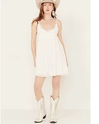 Yura Women's Crochet Accent Sleeveless Mini Dress