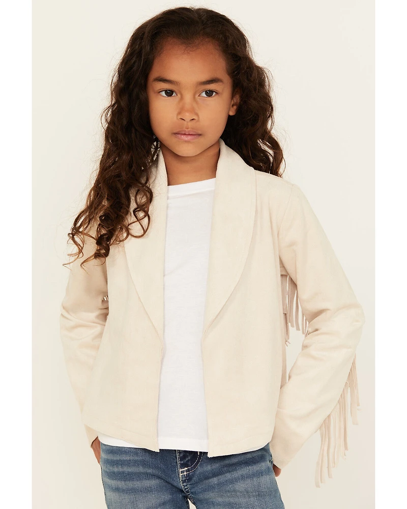 Shyanne Girls' Solid Fringe Open Front Faux Suede Jacket
