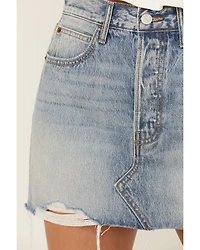 Cello Women's Medium Wash Mid Rise Denim Mini Skirt