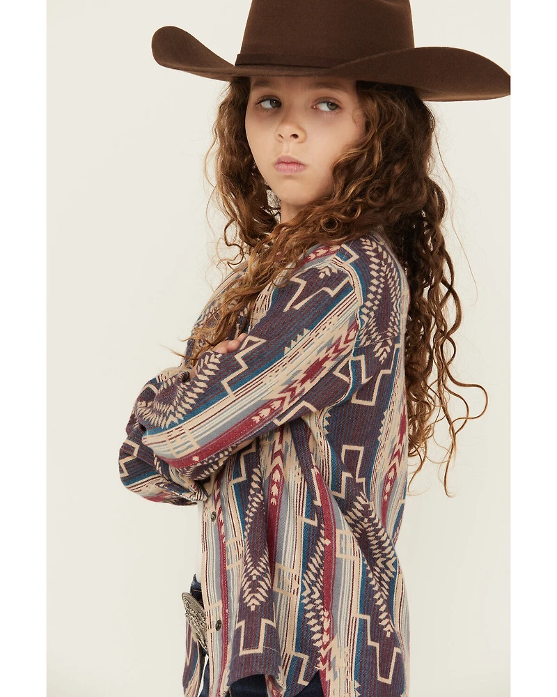 Shyanne Girls' Southwestern Striped Print Long Sleeve Snap Shacket