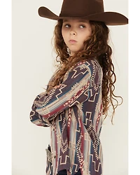 Shyanne Girls' Southwestern Striped Print Long Sleeve Snap Shacket