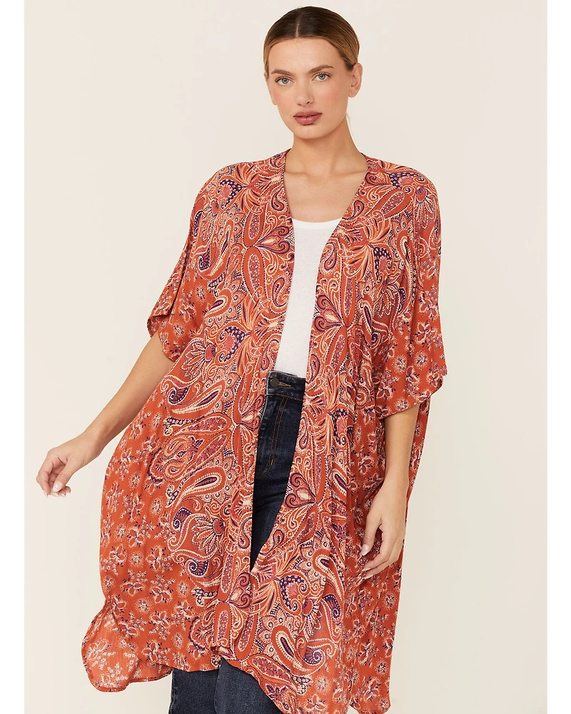Angie Women's Coral Paisley Spice Print Kimono
