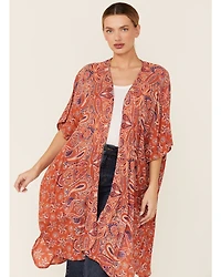 Angie Women's Coral Paisley Spice Print Kimono