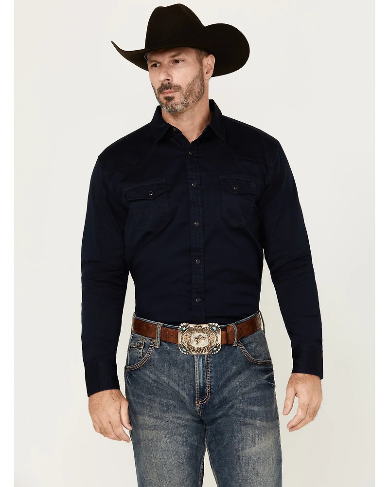 Blue Ranchwear Men's Rustler Solid Twill Long Sleeve Snap Stretch Western Work Shirt