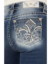Miss Me Women's Dark Wash Mid Rise 34" Bootcut Stretch Denim Jeans